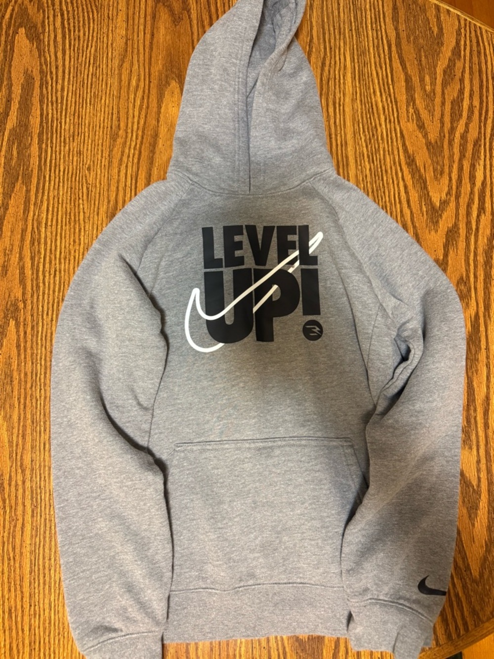 Nike 'Level Up' Gray Hoodie with White Swoosh